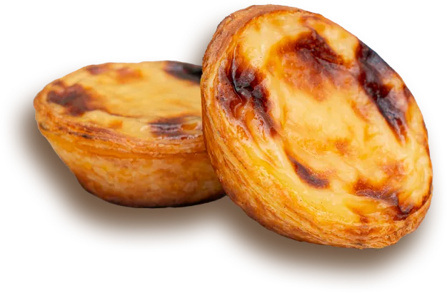 Dois pastéis de nata lado a lado, fundo branco